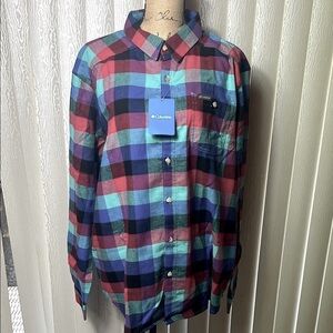 Columbia Men’s Cornell Woods Buffalo Checker Button Down Long Sleeve Shirt Sz XL